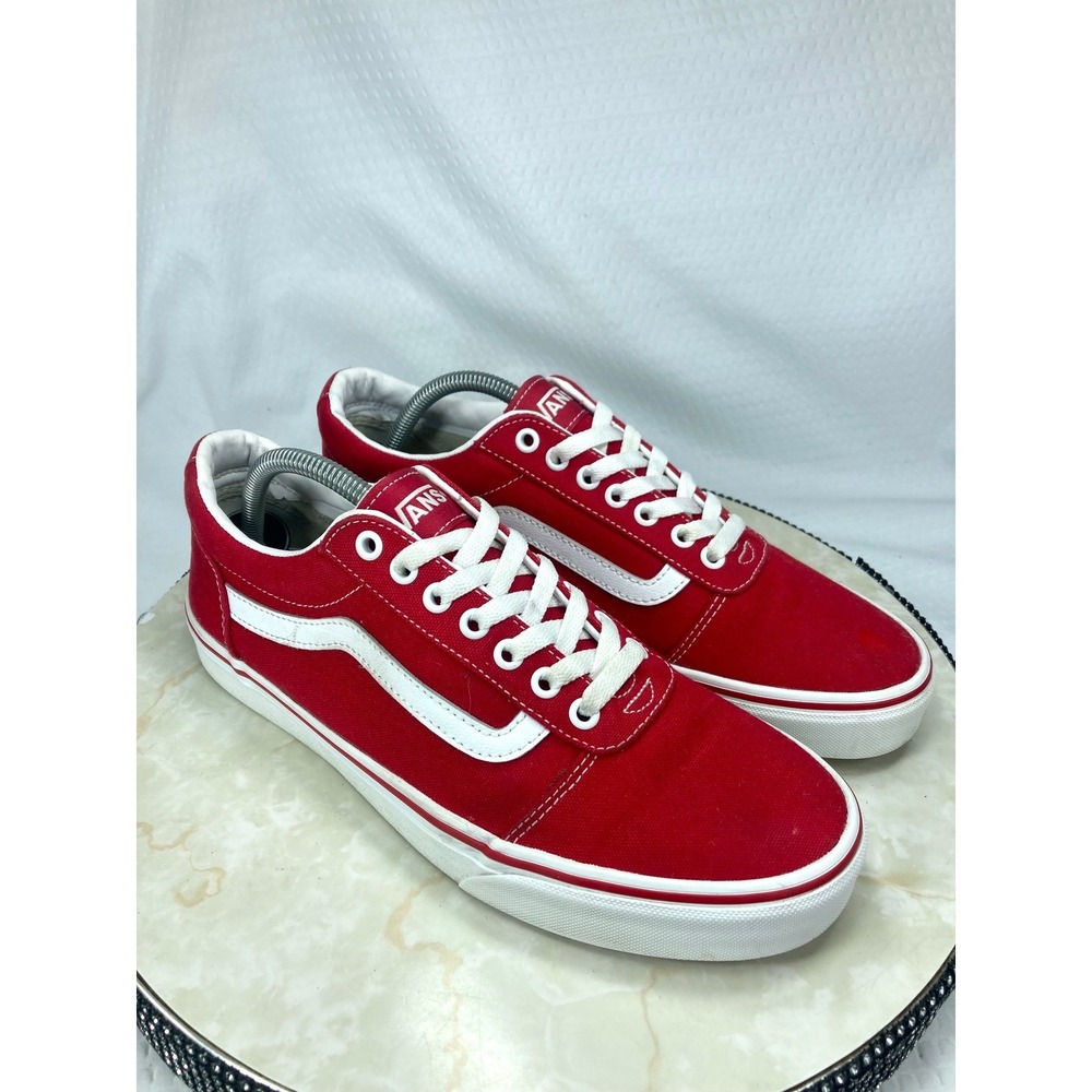 Vans Ward Low Top Canvas Skate Shoes Men 10 Red White Streetwear Retro Sneakers